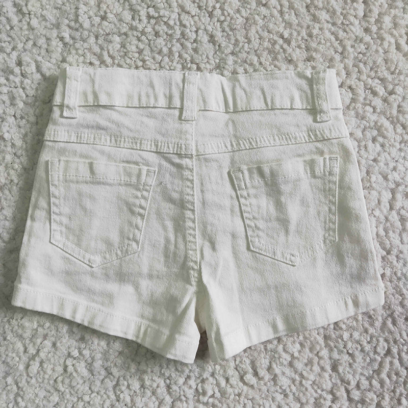 SS0012 Summer Baby Girl White Denim Shorts
