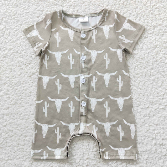 SR0258 Baby Boy Western Cow Short Sleeves Summer Cardigan Romper