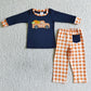 BLP0002 Boy Boy Thanksgiving Embroidery Pumpkin Plaid Pants Outfit