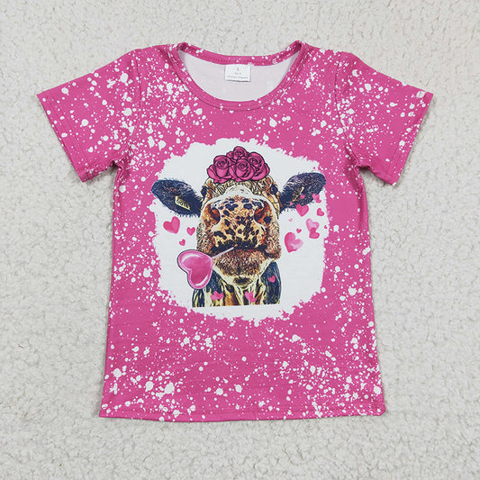 GT0111 Baby Girl Cow Pink Short Sleeve Valentine's Shirt