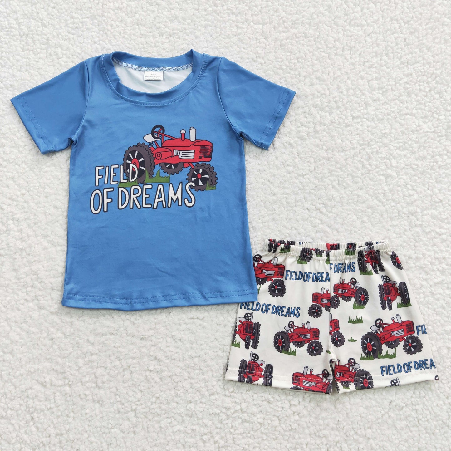 BSSO0190 Baby Boy Short Sleeves Field Of Dreams Shirt Tractor Shorts Summer Outfit