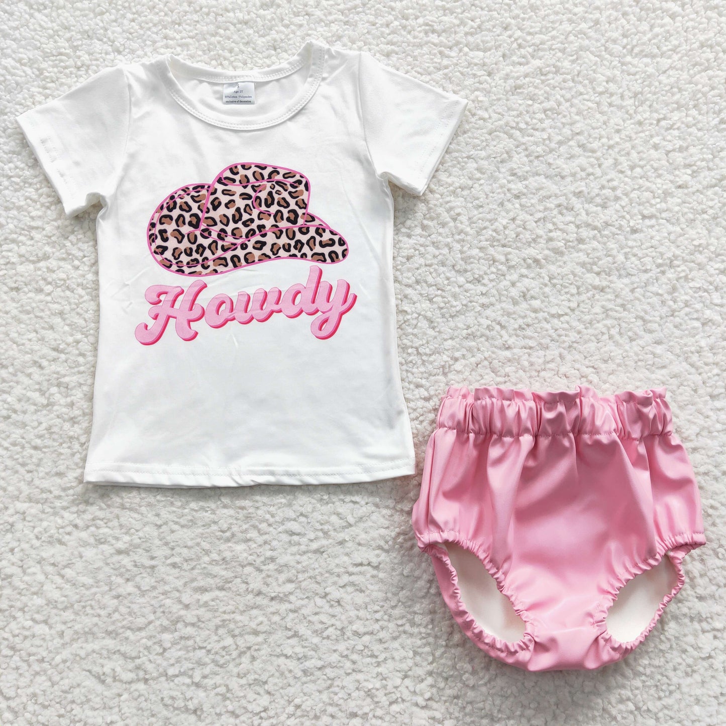 Western Baby Girl Short Sleeves Howdy Shirt Pink Leather Bummie Summer Outfit