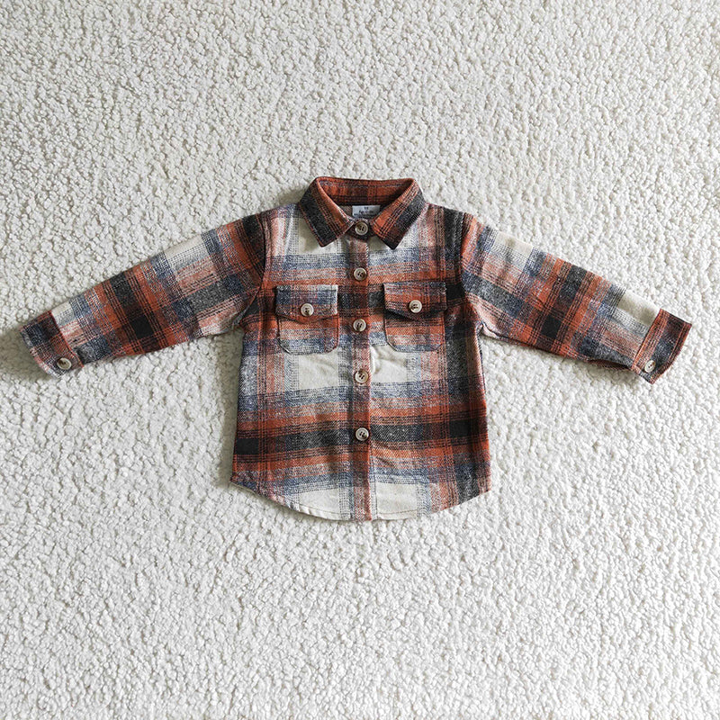 BT0116 Baby Kids Long Sleeve Plaid Flannel Shirt