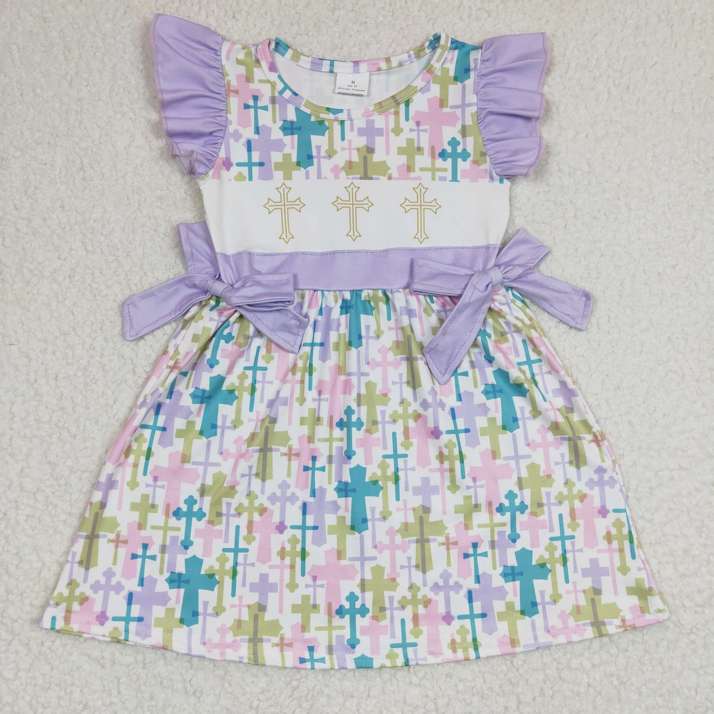 GSD0190 Baby Girl Easter Cross Short Sleeves Dress