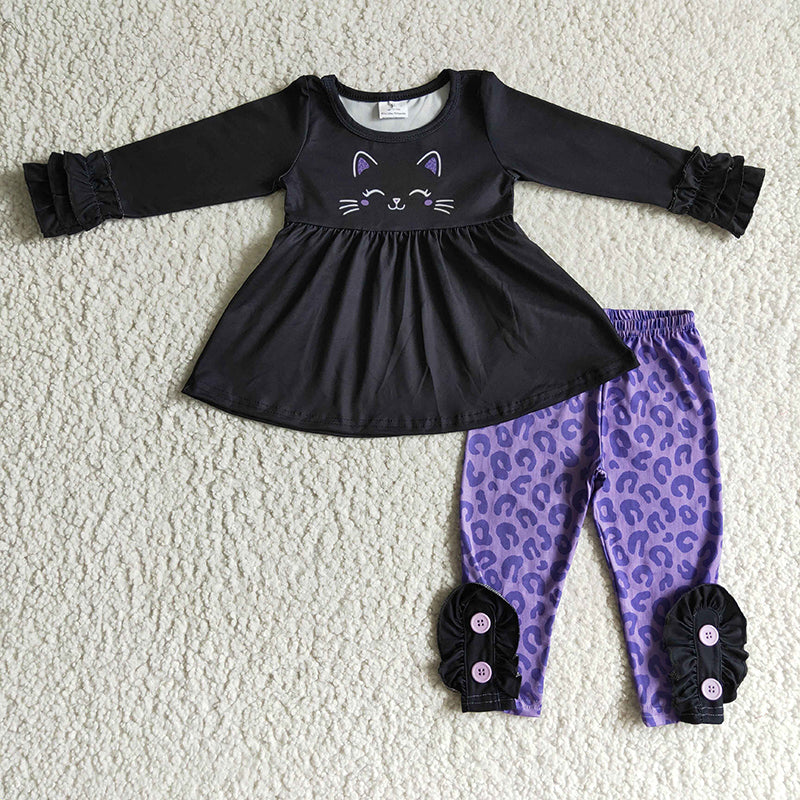 GLP0212 Baby Girl Kids Halloween Purple Leopard Outfit