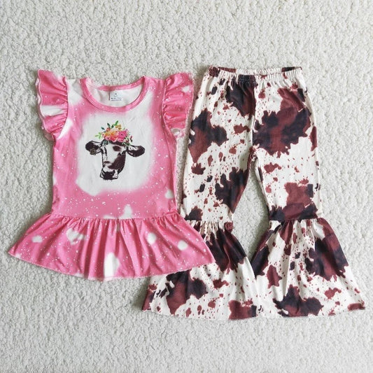 Pink Cow Baby Girl Bell Outfit