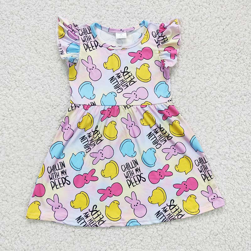 GSD0159 Baby Girl Easter Rabbit Short Sleeves Dress