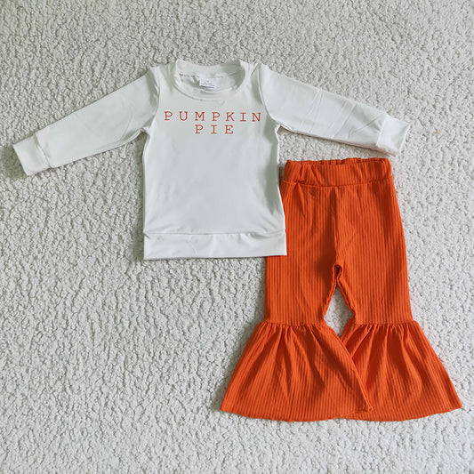 GLP0185 Kids Baby Girl Thanksgiving Pumpkin Pie Pants Fall Outfit