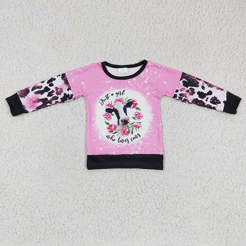GT0077 Baby Girl Just A Girl Who Loves Cows Floral Sweatshirt Pink Shirt