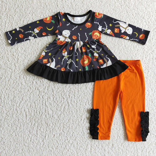 GLP0092 Baby Girl Kids Halloween Pumpkin Outfit