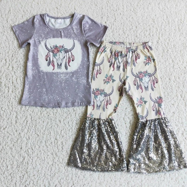 Cow Sequins Baby Girl Bell Outfit