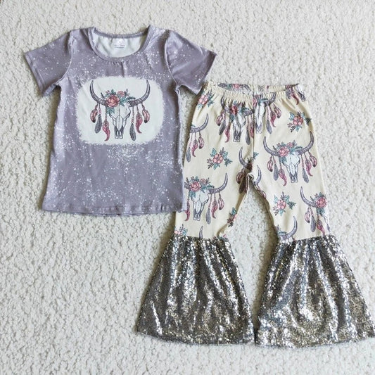 Cow Sequins Baby Girl Bell Outfit