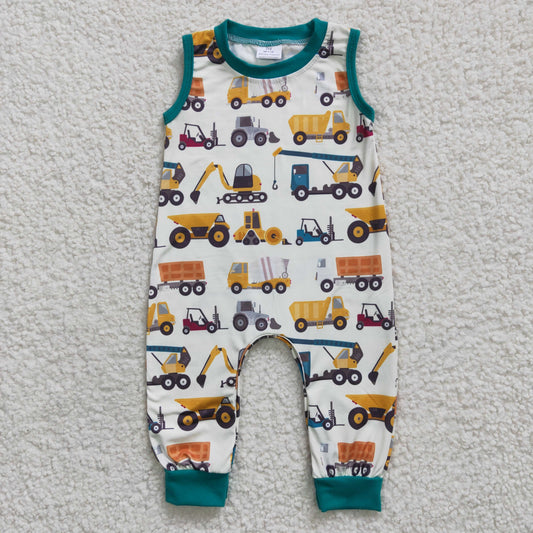 SR0197 Baby Boy Kids Truck Sleeveless Summer Romper