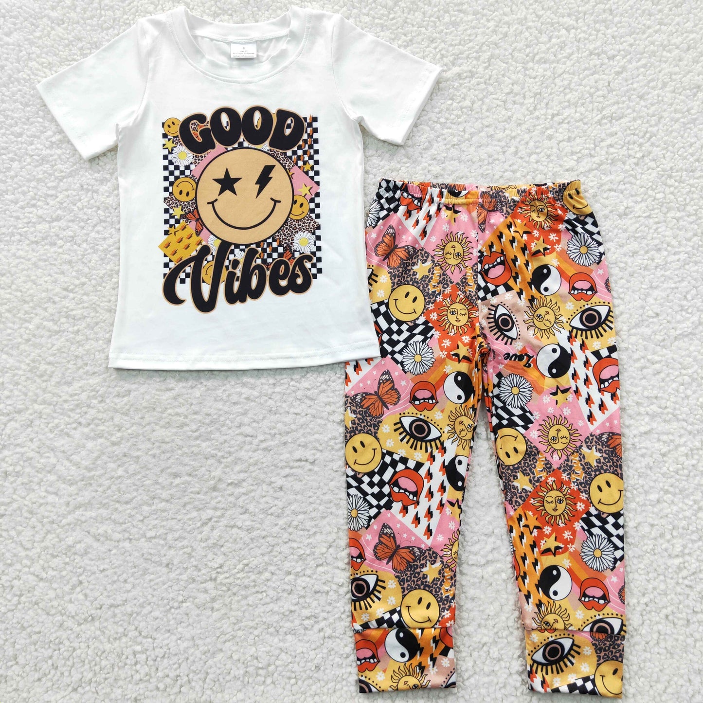 GSPO0578 Baby Girl Short Sleeves Vibes Shirt Pants Floral Outfit