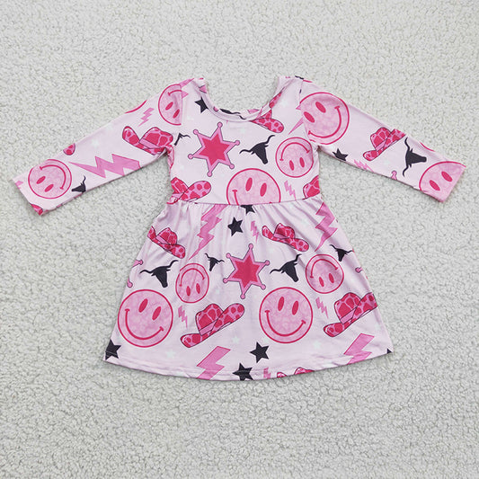 GLD0170 Baby Girl Western Pink Long Sleeves Dress