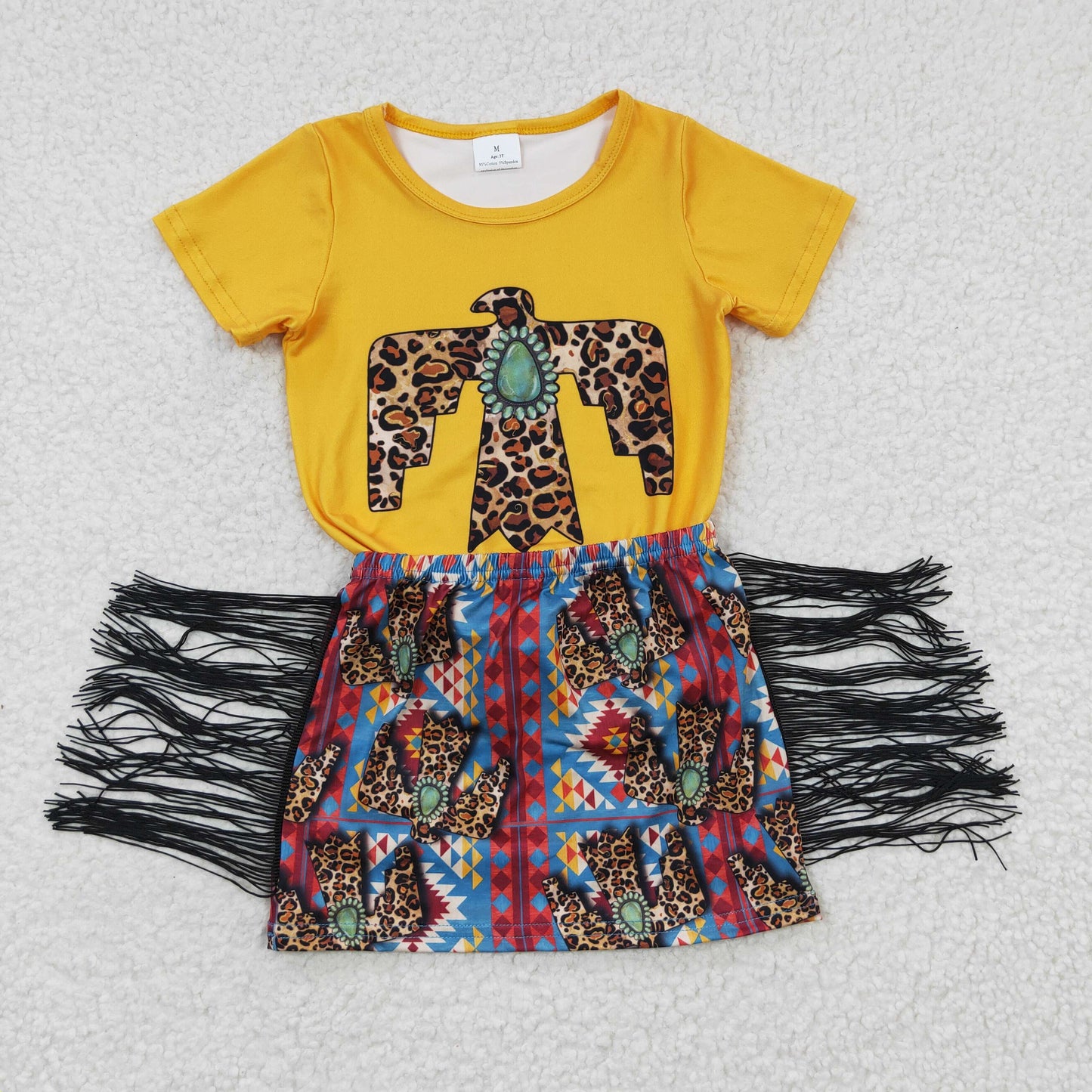 GSD0287 Baby Girl Summer Western Leopard Tassel Skirt Outfit