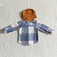 BT0074 Baby Boy plaid cotton shirt pocket flannel button up hoodie