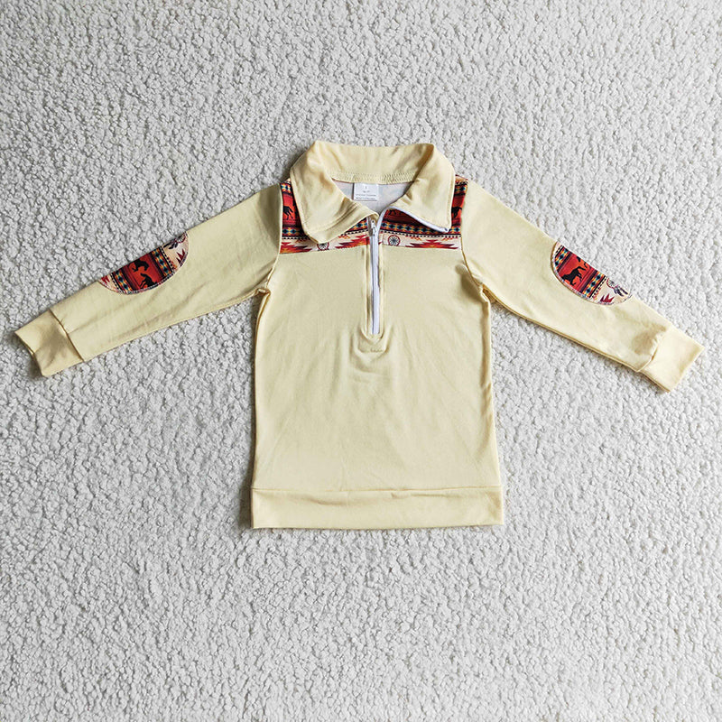 BT0079 Kids Baby Boy Western Horse Pullover Zipper Top