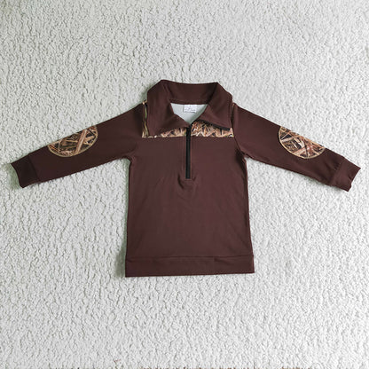 BT0070 Baby Boy Brown Long Sleeve Zipper Shirt