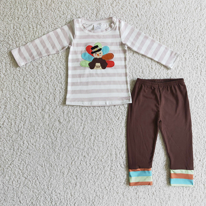 BLP0081 Baby Boy Kids Thanksgiving Embroidery turkey Pants Outfit