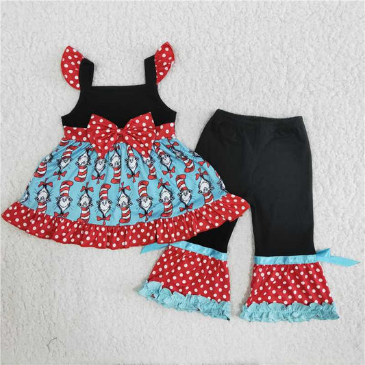 Cat Ruffle Bow Pants Set