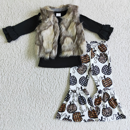 Baby Girl Kids Pumpkin Pants Outfit With Vest
