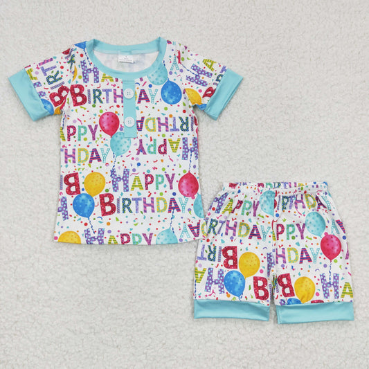 BSSO0180 Summer Baby Boy Short Sleeves Birthday Shirt Shorts Outfit Pajamas