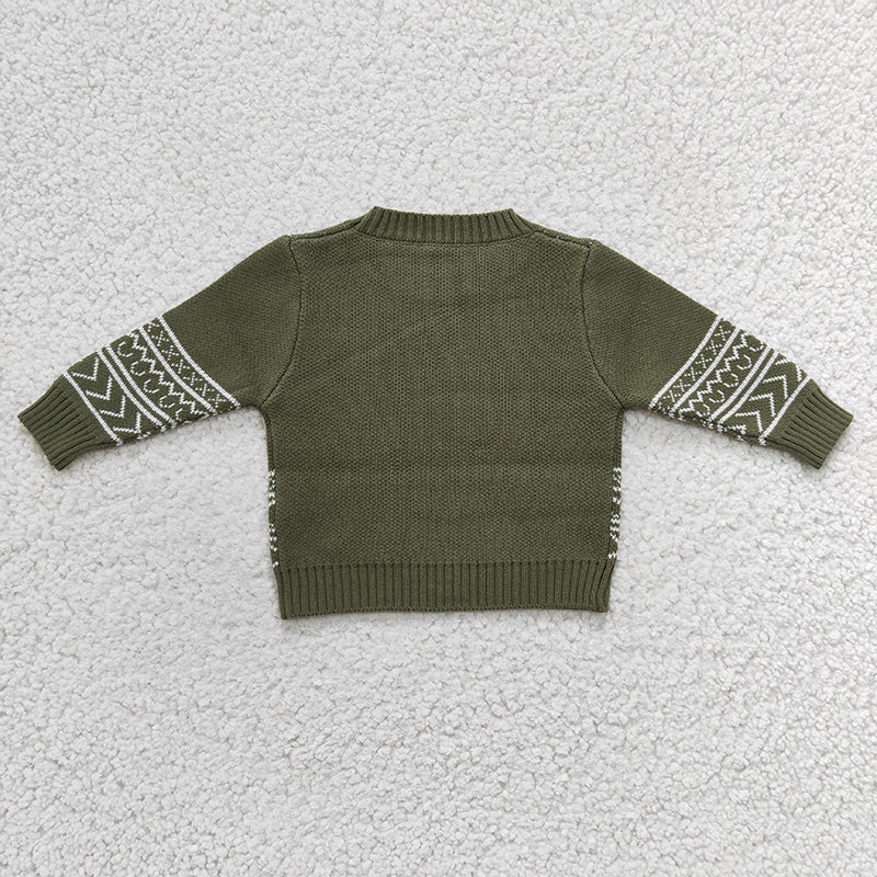 BT0178 Kids Western Cow Green Winter Fall Sweater