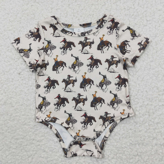 SR0306 Baby Kids Western Horse Short Sleeves Summer Romper