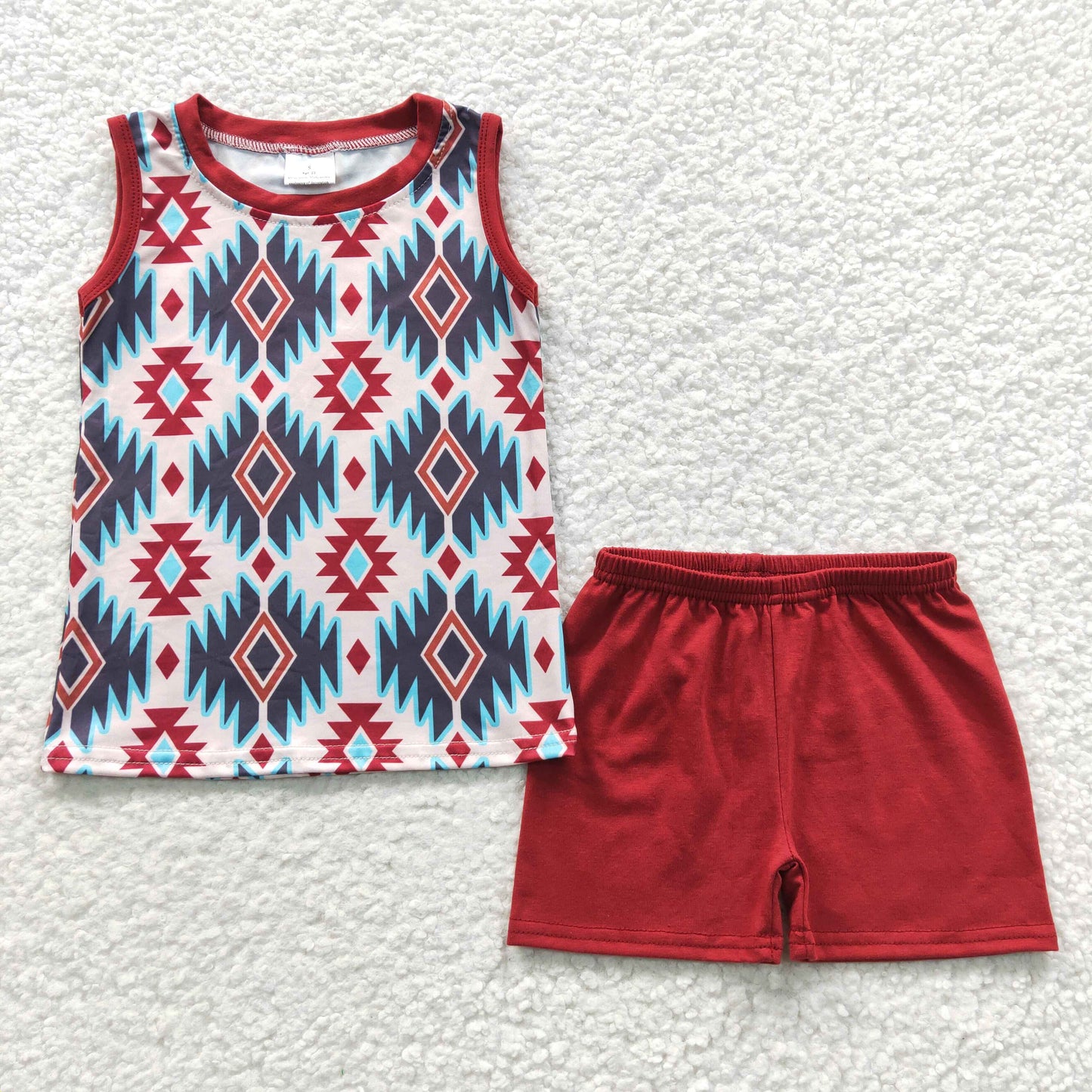 BSSO0215 Baby Boy Western Aztec Tank Shorts Summer Outfit
