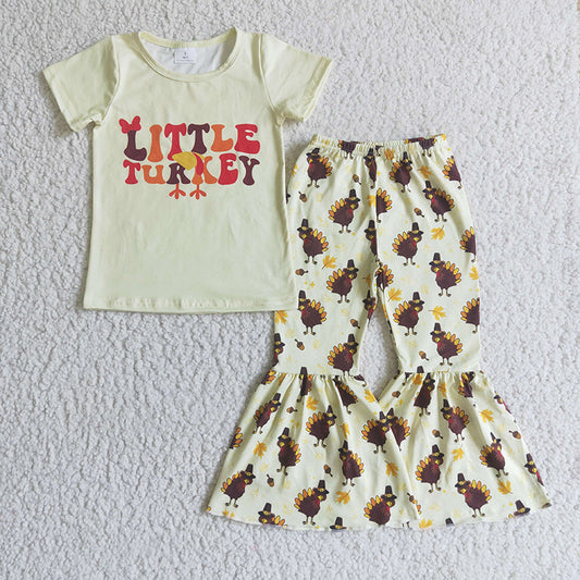 Promotion Baby Girl Little turkey Thanksgiving Bell Bottom Pants Outfit