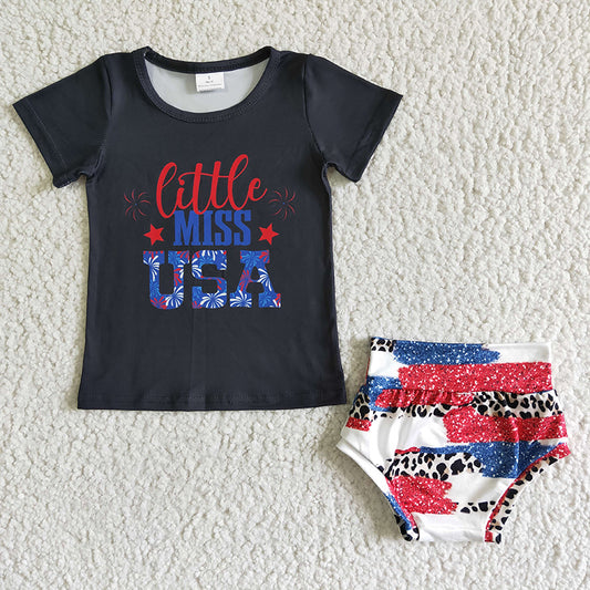 NC0007 July 4th Baby Girl Bummies Shorts Outfit With Headband