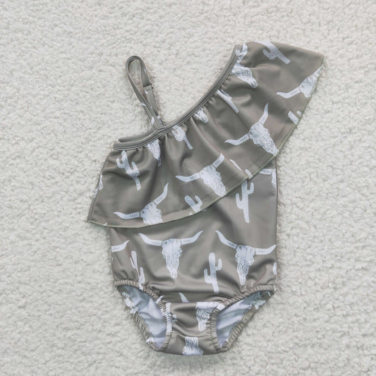S0106 Baby Girl Western Cow One Piece Summer Swimsuit