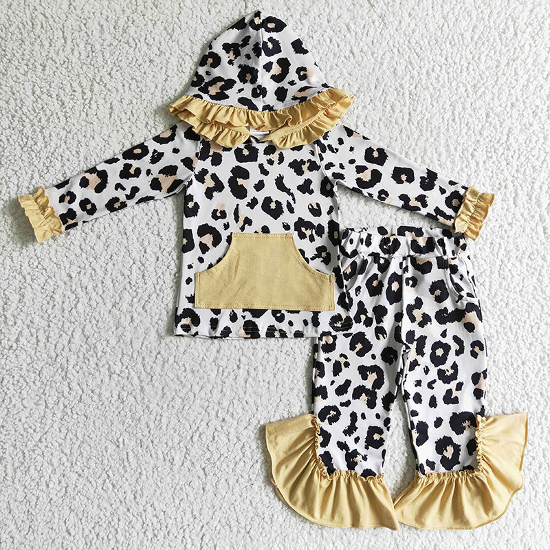 GLP0299 Baby Girl Leopard Hoodie Pocket Outfit