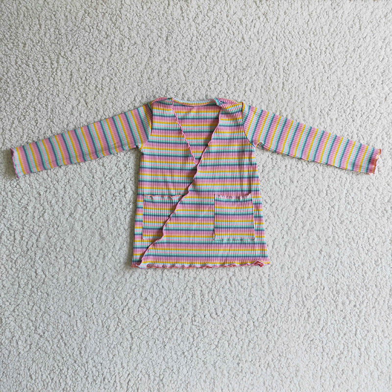GT0068 Baby Girl Stripe Pocket Cotton Cardigan Coat