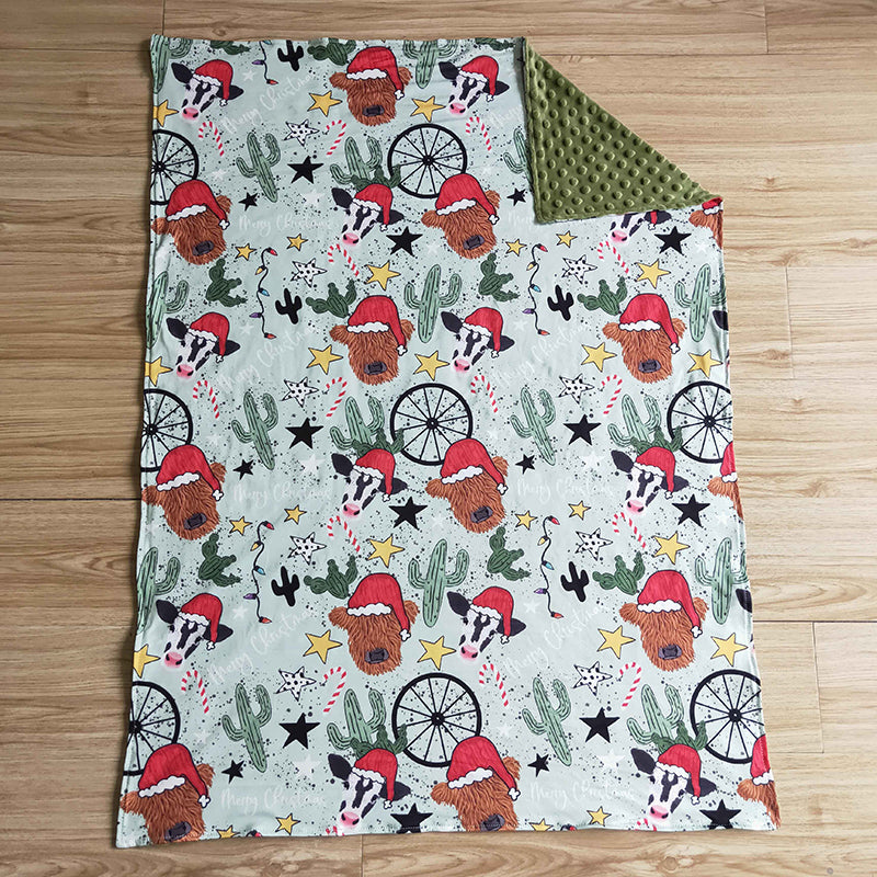 BL0030 Baby Kids Christmas Western Cow Cactus Blanket