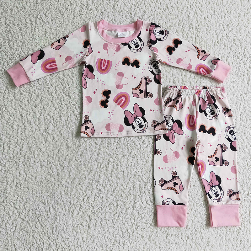GLP0348 Baby Girl Pink Mouse Skates Pajamas Outfit