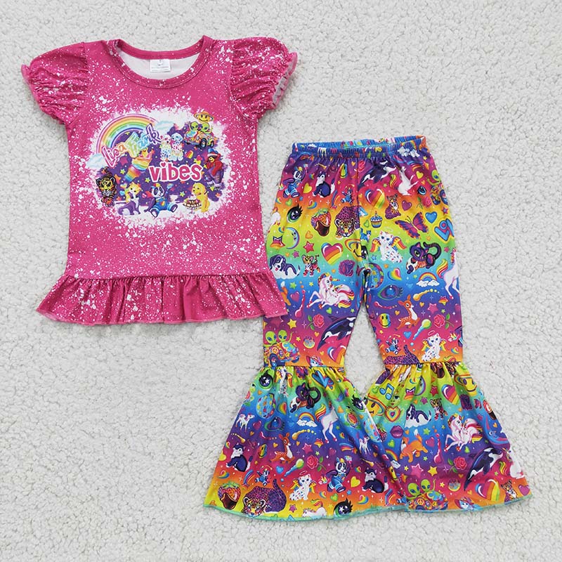 GSPO0276 Baby Girl Pink Cartoon Animals Bell Pants Outfit