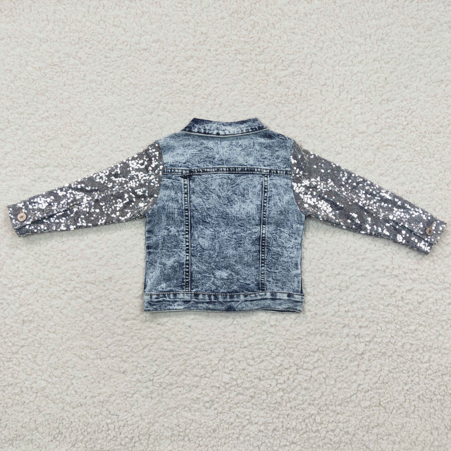 GT0148 Baby Girl Sequins Long Sleeves Pocket Denim Jacket Coat