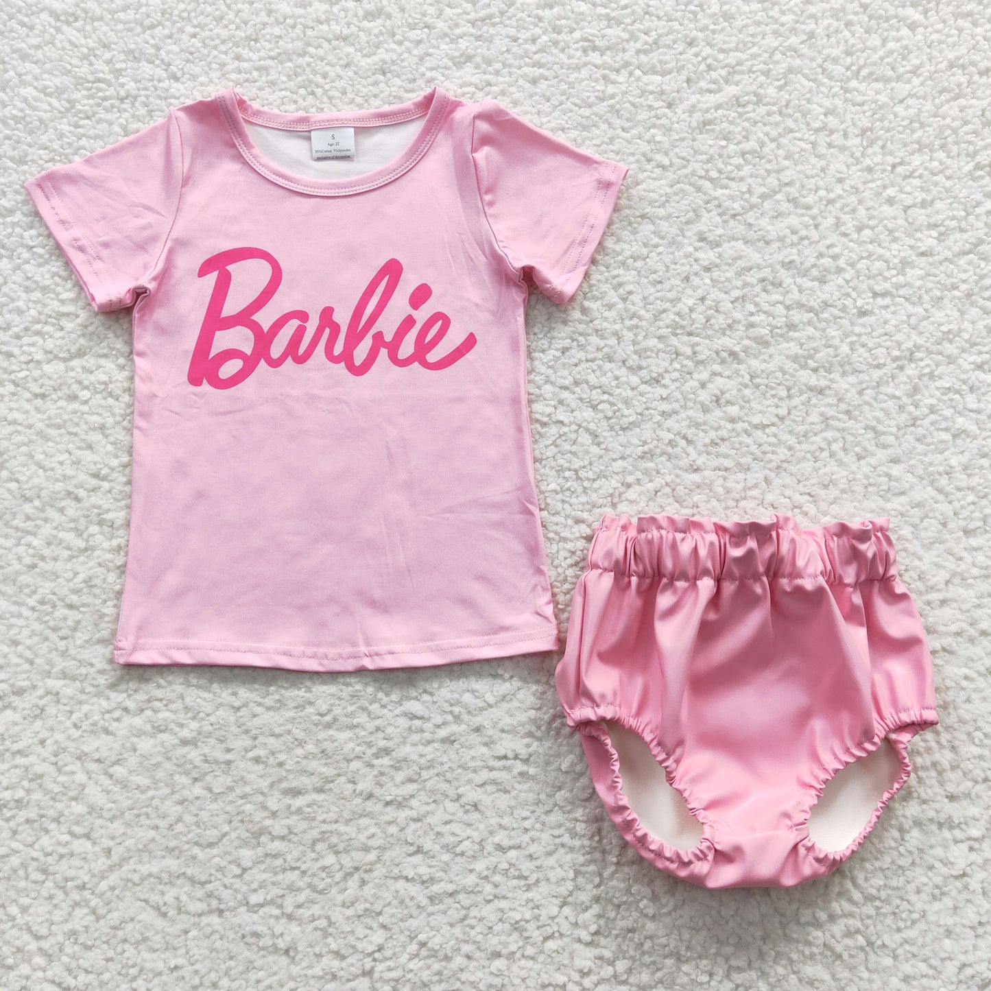 Baby Girl Short Sleeves Pink Shirt Doll Leather Bummie Summer Birthday Outfit