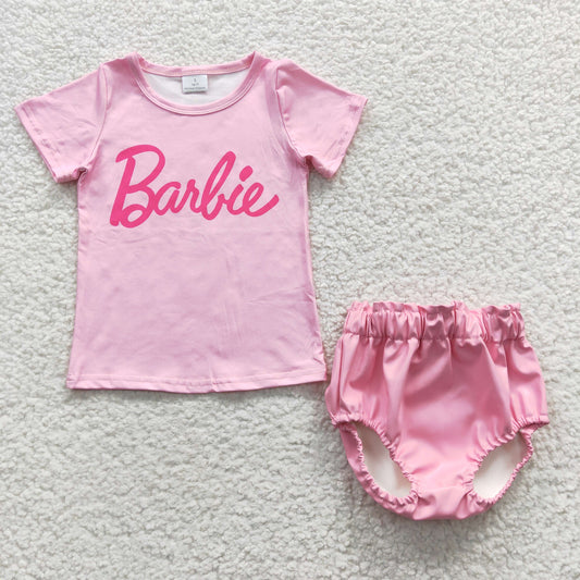 Baby Girl Short Sleeves Pink Shirt Doll Leather Bummie Summer Birthday Outfit