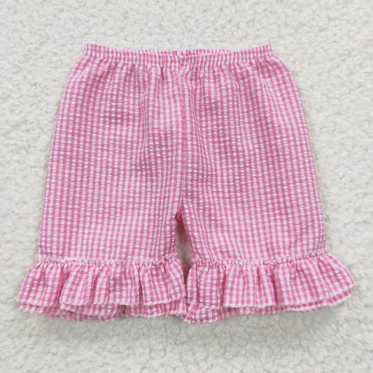 SS0063 Baby Girl Pink Plaid Seersucker Shorts