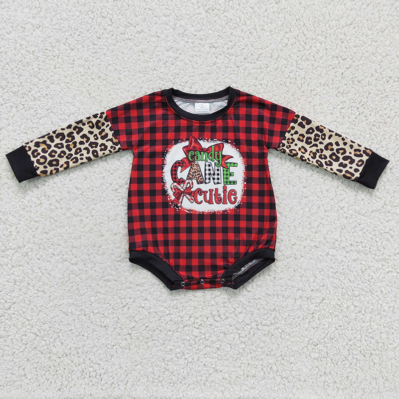 LR0214 Baby Girl Christmas Candy Cane Romper
