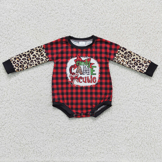 LR0214 Baby Girl Christmas Candy Cane Romper