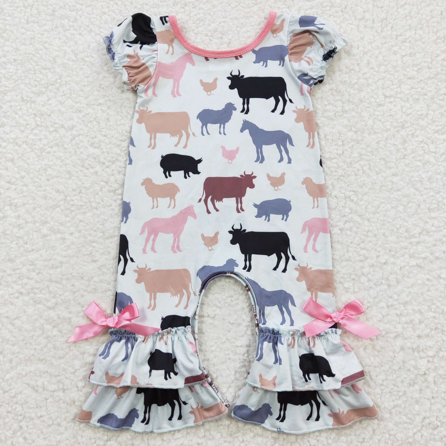 SR0328 Baby Girl Farm Animal Summer Romper