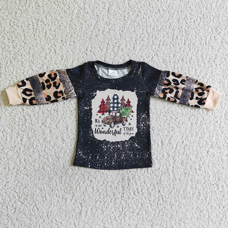 BT0037 Baby Girl Christmas It's the most wonderful time leopard Shirt