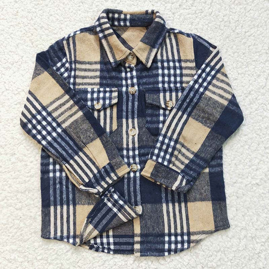 BT0186 Baby Boy Kids Plaid Cotton Pocket Flannel Button Up Shirt