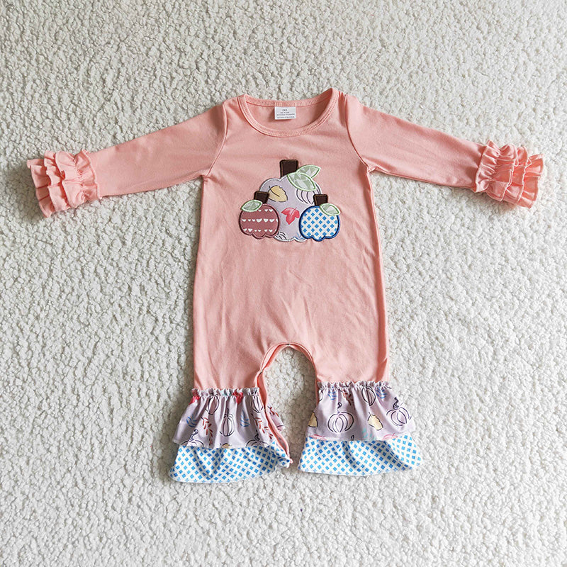 LR0152 Baby Girl Embroidery Pumpkin Romper