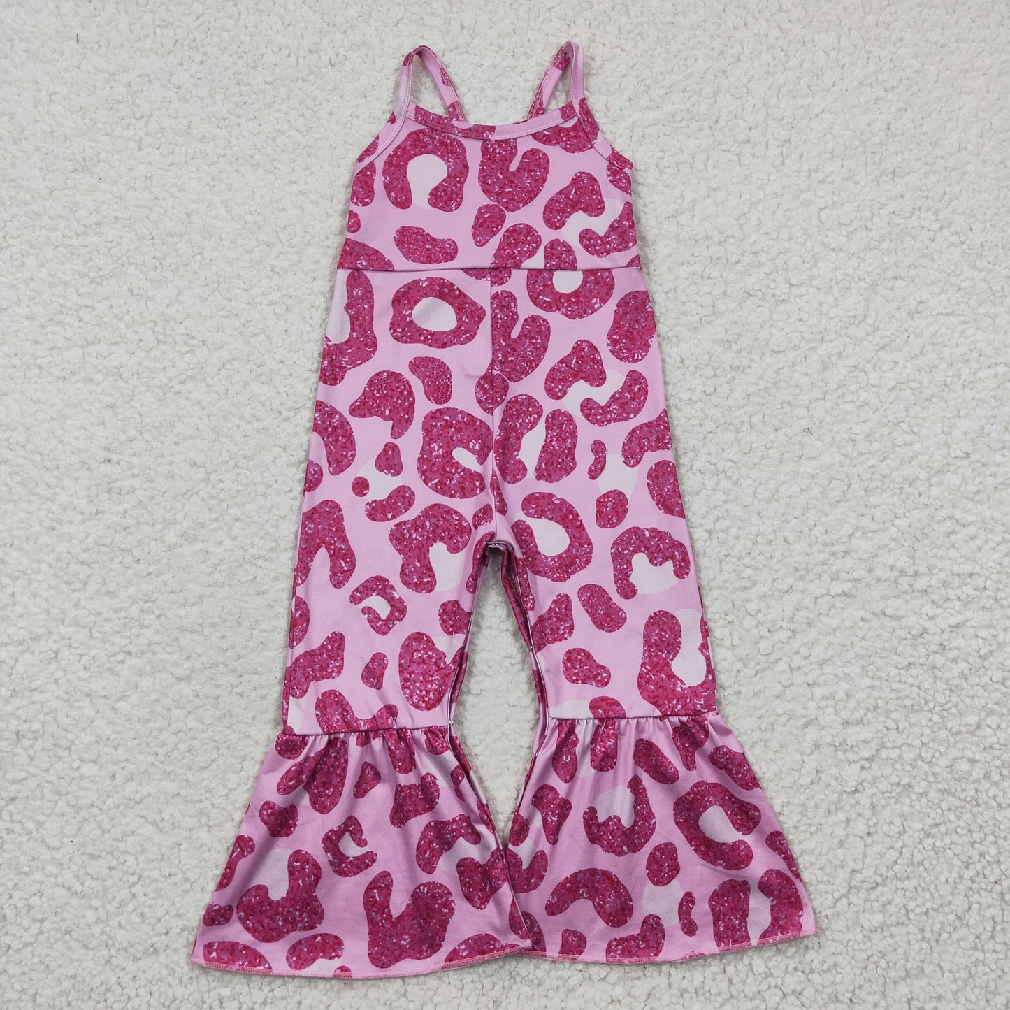 SR0216 Baby Girl Summer Pink Leopard Jumpsuit