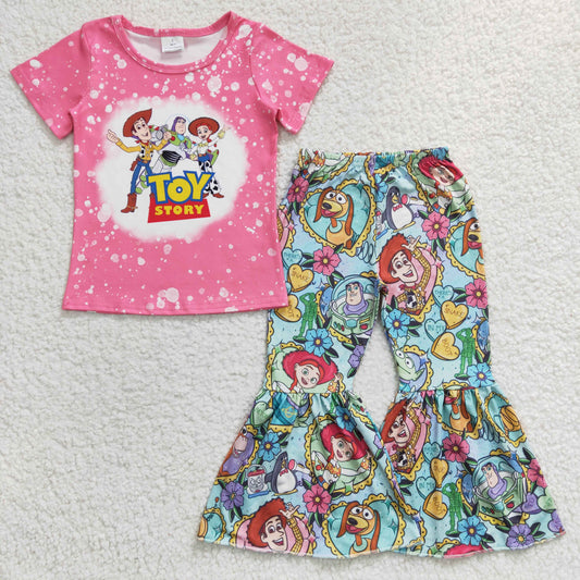 GSPO0469 Baby Girl Short Sleeves Shirt Floral Bell Pants Cartoon Outfit
